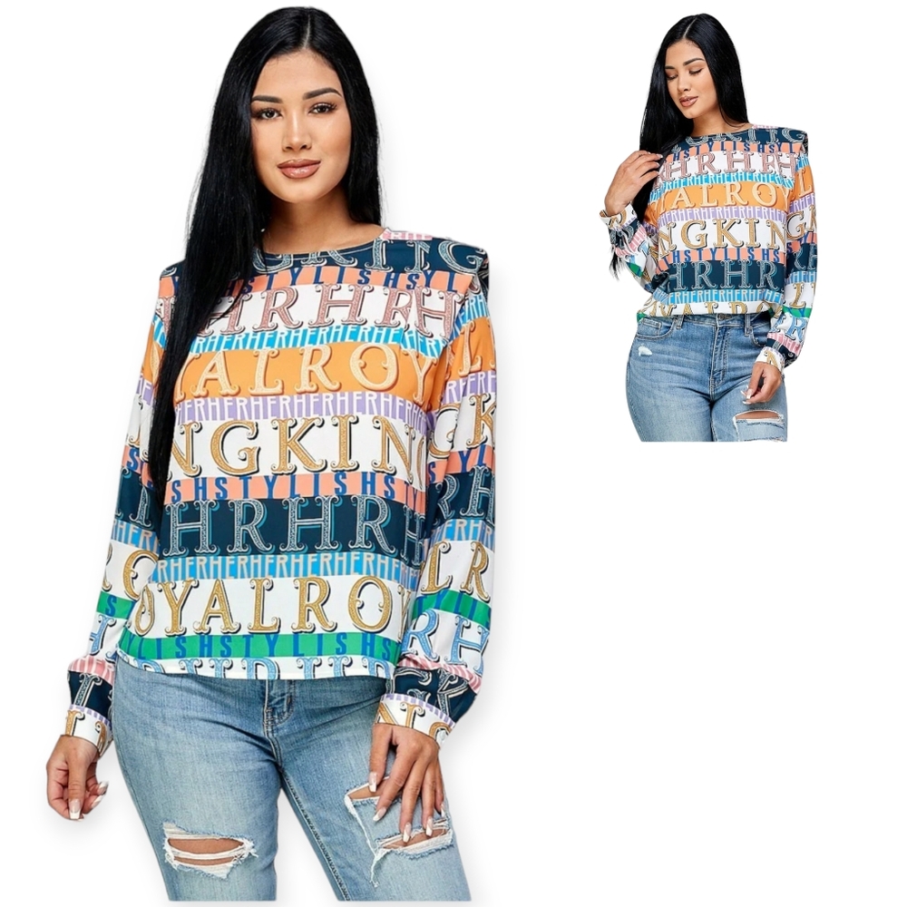 Her.. Bottari Lettering Printed Round Neck Blouse size LG